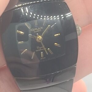 Vintage Omax‎ Womens Black Watch HB794 NEEDS BATTERY